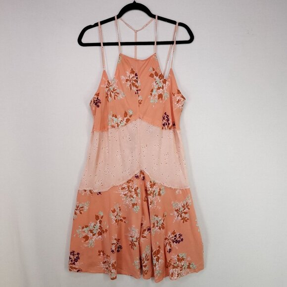 Free People Slip Dress Size Large Voile Crescent Sherbet Patch Work Boho Chic - Picture 2 of 13